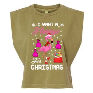 I Want A Flamingo For Christmas Pajama Holiday Xmas Funny Gift Great Gift Garment-Dyed Women's Muscle Tee