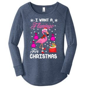 I Want A Flamingo For Christmas Pajama Holiday Xmas Funny Gift Great Gift Women's Perfect Tri Tunic Long Sleeve Shirt