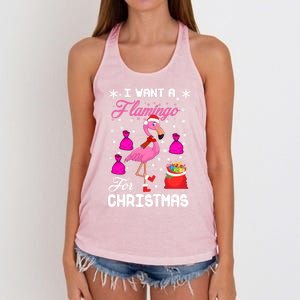 I Want A Flamingo For Christmas Pajama Holiday Xmas Funny Gift Great Gift Women's Knotted Racerback Tank