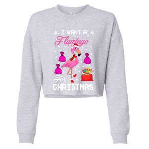 I Want A Flamingo For Christmas Pajama Holiday Xmas Funny Gift Great Gift Cropped Pullover Crew