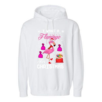 I Want A Flamingo For Christmas Pajama Holiday Xmas Funny Gift Great Gift Garment-Dyed Fleece Hoodie