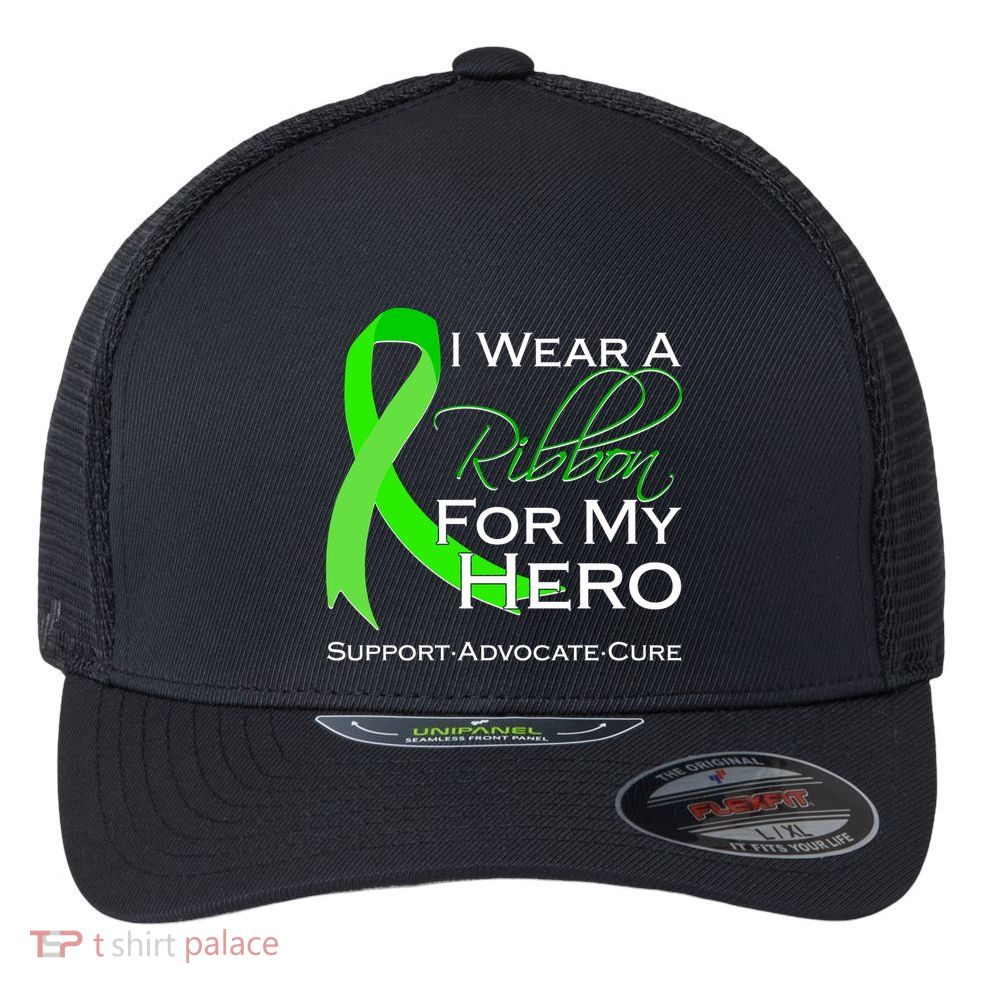 I Wear A Green For My Hero Bone Marrow Awareness Flexfit Unipanel Trucker Cap