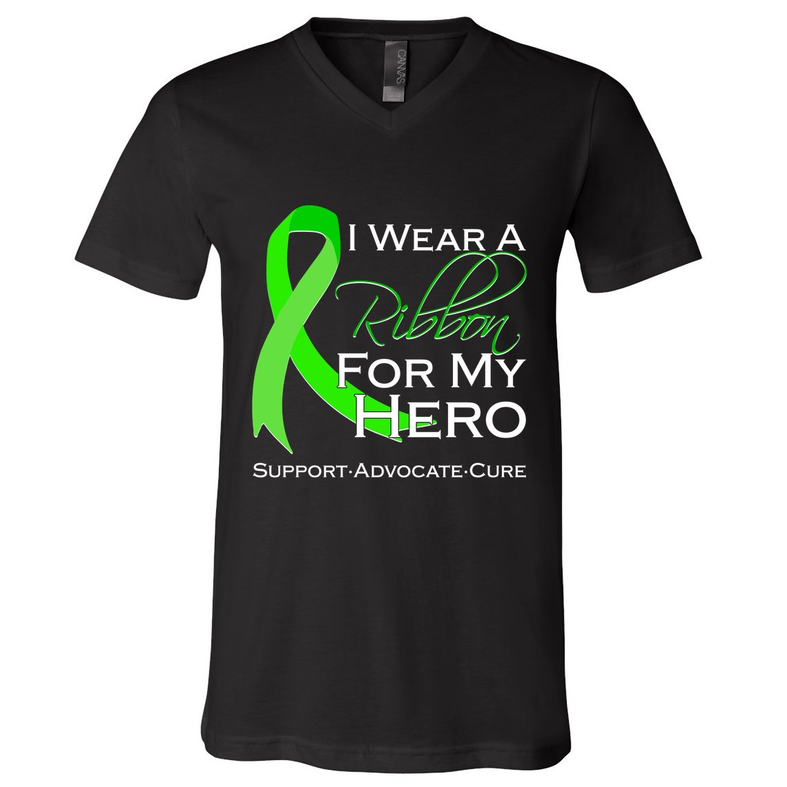 I Wear A Green For My Hero Bone Marrow Awareness V-Neck T-Shirt