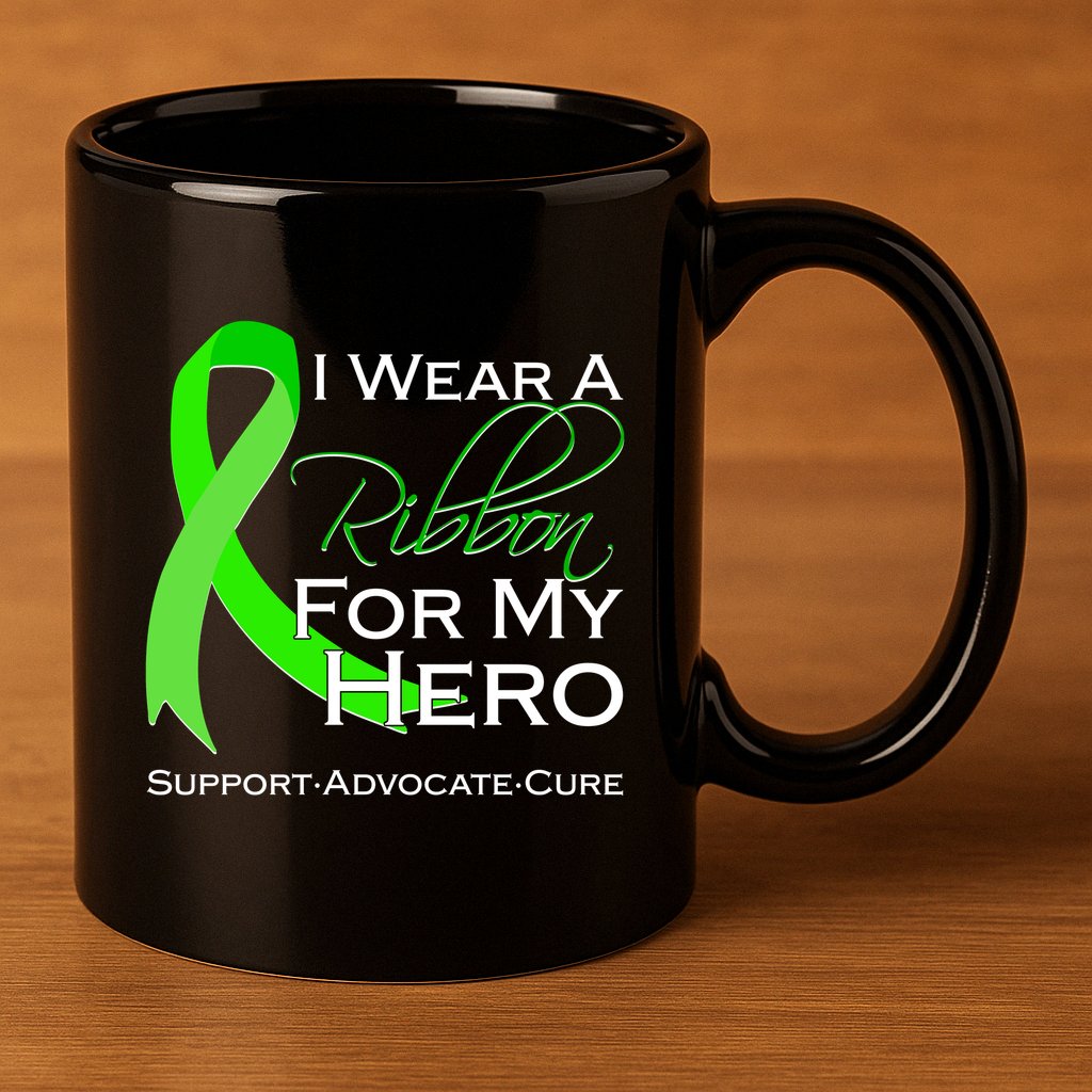 I Wear A Green For My Hero Bone Marrow Awareness 11oz C Handle Ceramic Mug