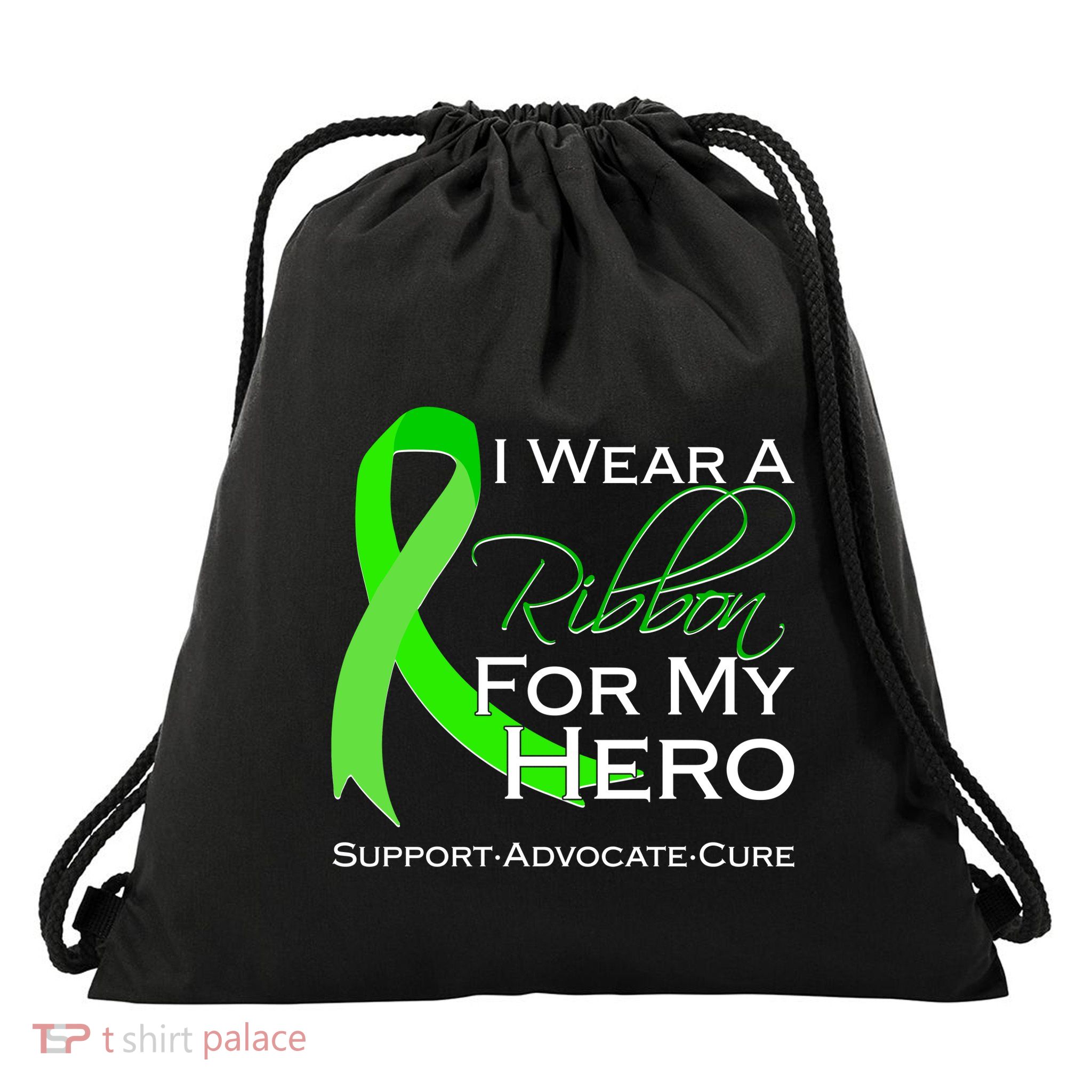 I Wear A Green For My Hero Bone Marrow Awareness Drawstring Bag