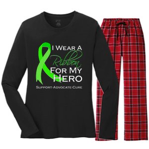 I Wear A Green For My Hero Bone Marrow Awareness Women's Long Sleeve Flannel Pajama Set 