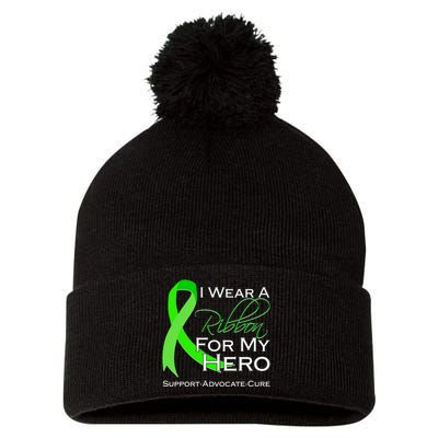 I Wear A Green For My Hero Bone Marrow Awareness Pom Pom 12in Knit Beanie