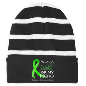 I Wear A Green For My Hero Bone Marrow Awareness Striped Beanie with Solid Band