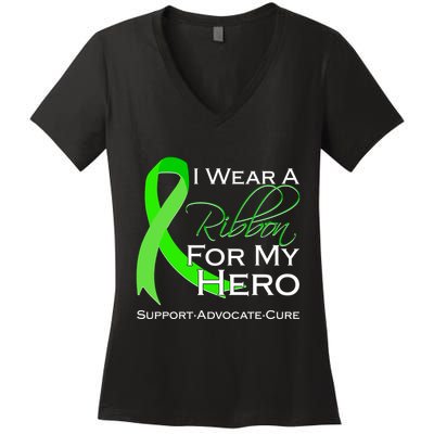 I Wear A Green For My Hero Bone Marrow Awareness Women's V-Neck T-Shirt