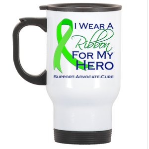 I Wear A Green For My Hero Bone Marrow Awareness Stainless Steel Travel Mug