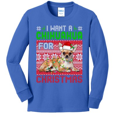 I Want A Chihuahua For Christmas Santa Dog Lover Owner Cute Gift Kids Long Sleeve Shirt