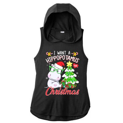 I Want A Hippopotamus For Christmas Xmas Hippo Ladies PosiCharge Tri-Blend Wicking Draft Hoodie Tank