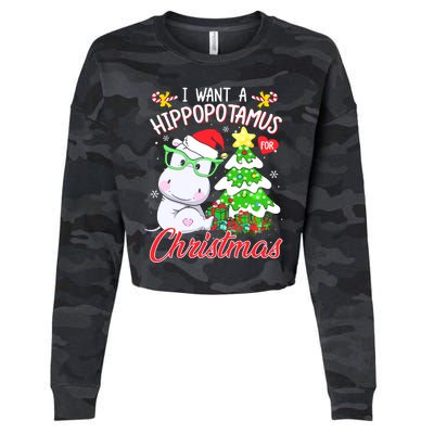 I Want A Hippopotamus For Christmas Xmas Hippo Cropped Pullover Crew