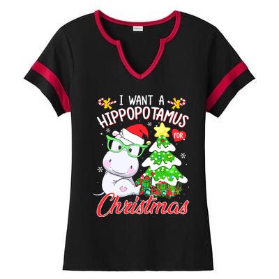 I Want A Hippopotamus For Christmas Xmas Hippo Ladies Halftime Notch Neck Tee