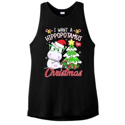 I Want A Hippopotamus For Christmas Xmas Hippo Ladies PosiCharge Tri-Blend Wicking Tank