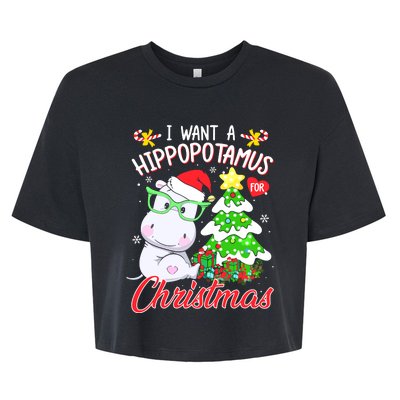 I Want A Hippopotamus For Christmas Xmas Hippo Bella+Canvas Jersey Crop Tee