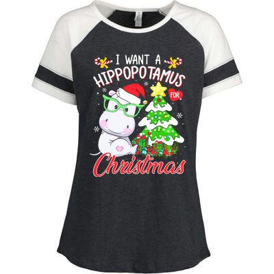 I Want A Hippopotamus For Christmas Xmas Hippo Enza Ladies Jersey Colorblock Tee