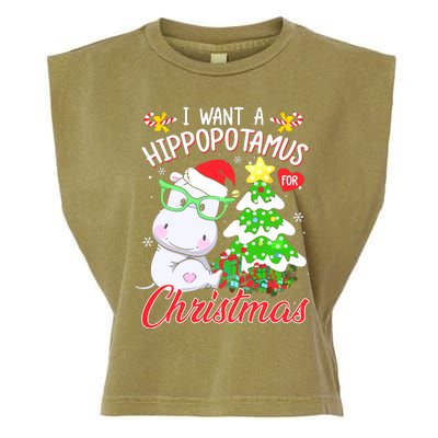 I Want A Hippopotamus For Christmas Xmas Hippo Garment-Dyed Women's Muscle Tee