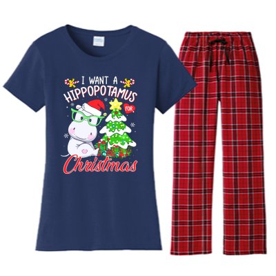 I Want A Hippopotamus For Christmas Xmas Hippo Women's Flannel Pajama Set