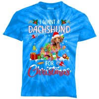 I Want A Dachshund For Christmas Xmas Lights Santa Dachshund Gift Kids Tie-Dye T-Shirt