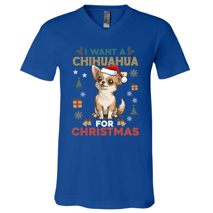 I Want A Chihuahua For Christmas Cute Dog Lover Pajama Xmas Gift V-Neck T-Shirt