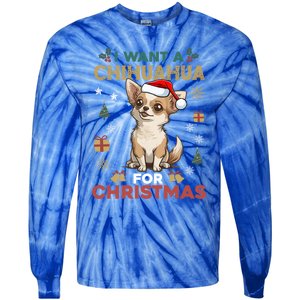 I Want A Chihuahua For Christmas Cute Dog Lover Pajama Xmas Gift Tie-Dye Long Sleeve Shirt