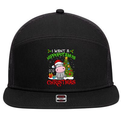 I Want A Hippopotamus For Christmas Xmas Hippo 7 Panel Mesh Trucker Snapback Hat