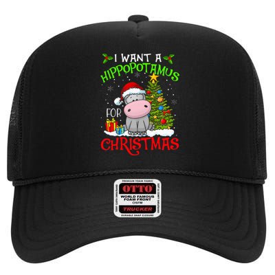 I Want A Hippopotamus For Christmas Xmas Hippo High Crown Mesh Back Trucker Hat