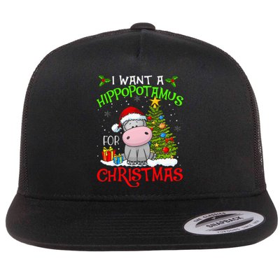 I Want A Hippopotamus For Christmas Xmas Hippo Flat Bill Trucker Hat