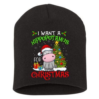 I Want A Hippopotamus For Christmas Xmas Hippo Short Acrylic Beanie