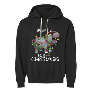 I Want A Hippopotamus For Christmas Xmas Hippo Lover Funny Garment-Dyed Fleece Hoodie