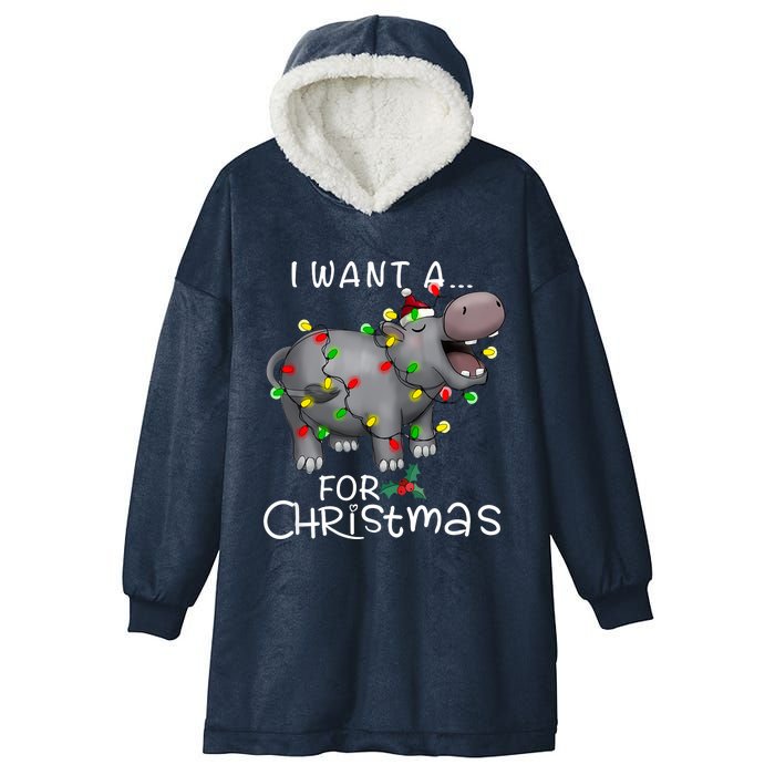 I Want A Hippopotamus For Christmas Xmas Hippo Lover Funny Hooded Wearable Blanket