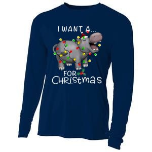 I Want A Hippopotamus For Christmas Xmas Hippo Lover Funny Cooling Performance Long Sleeve Crew