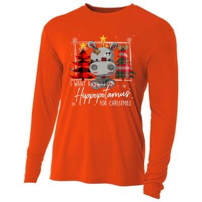 I Want A Hippopotamus For Christmas Cute Hippo Xmas Funny Gift Cooling Performance Long Sleeve Crew