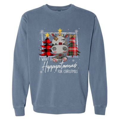 I Want A Hippopotamus For Christmas Cute Hippo Xmas Funny Gift Garment-Dyed Sweatshirt