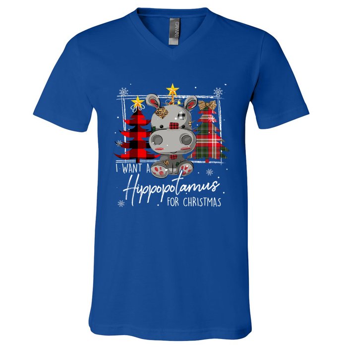 I Want A Hippopotamus For Christmas Cute Hippo Xmas Funny Gift V-Neck T-Shirt