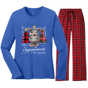 I Want A Hippopotamus For Christmas Cute Hippo Xmas Funny Gift Women's Long Sleeve Flannel Pajama Set 