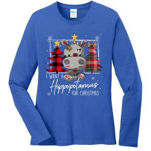 I Want A Hippopotamus For Christmas Cute Hippo Xmas Funny Gift Ladies Long Sleeve Shirt