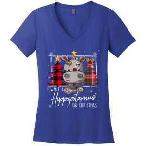 I Want A Hippopotamus For Christmas Cute Hippo Xmas Funny Gift Women's V-Neck T-Shirt