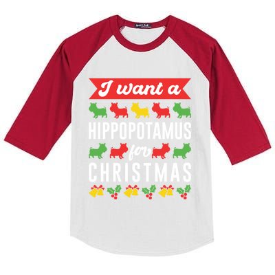 I Want A Hippopotamus For Christmas Xmas Hippo Gift Kids Colorblock Raglan Jersey