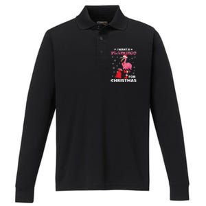 I Want A Flamingo For Christmas Meaningful Gift Ugly Xmas Pajama Meaningful Gift Performance Long Sleeve Polo