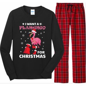 I Want A Flamingo For Christmas Meaningful Gift Ugly Xmas Pajama Meaningful Gift Long Sleeve Pajama Set