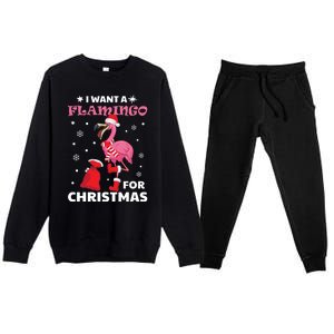 I Want A Flamingo For Christmas Meaningful Gift Ugly Xmas Pajama Meaningful Gift Premium Crewneck Sweatsuit Set