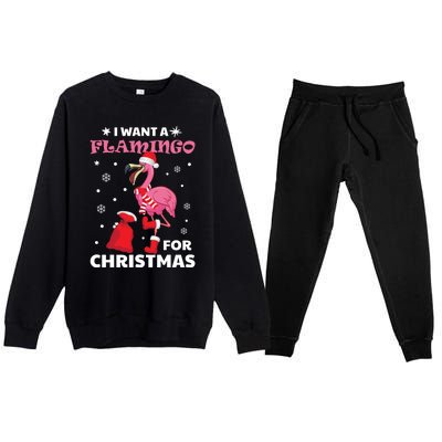 I Want A Flamingo For Christmas Meaningful Gift Ugly Xmas Pajama Meaningful Gift Premium Crewneck Sweatsuit Set