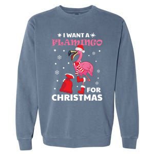 I Want A Flamingo For Christmas Meaningful Gift Ugly Xmas Pajama Meaningful Gift Garment-Dyed Sweatshirt