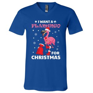 I Want A Flamingo For Christmas Meaningful Gift Ugly Xmas Pajama Meaningful Gift V-Neck T-Shirt