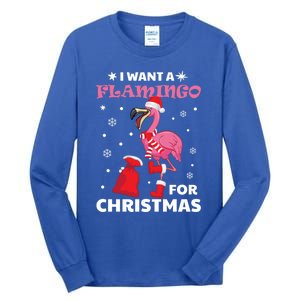 I Want A Flamingo For Christmas Meaningful Gift Ugly Xmas Pajama Meaningful Gift Tall Long Sleeve T-Shirt