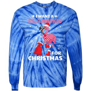 I Want A Flamingo For Christmas Meaningful Gift Ugly Xmas Pajama Meaningful Gift Tie-Dye Long Sleeve Shirt