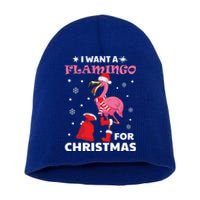 I Want A Flamingo For Christmas Meaningful Gift Ugly Xmas Pajama Meaningful Gift Short Acrylic Beanie