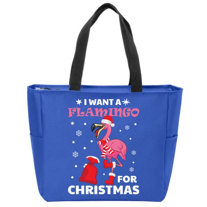 I Want A Flamingo For Christmas Meaningful Gift Ugly Xmas Pajama Meaningful Gift Zip Tote Bag